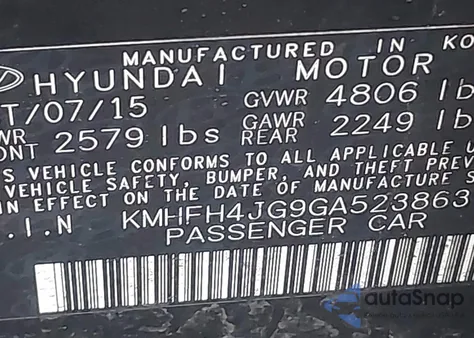 2016 Hyundai Azera Limited from USA, damaged, VIN KMHFH4JG9GA523863